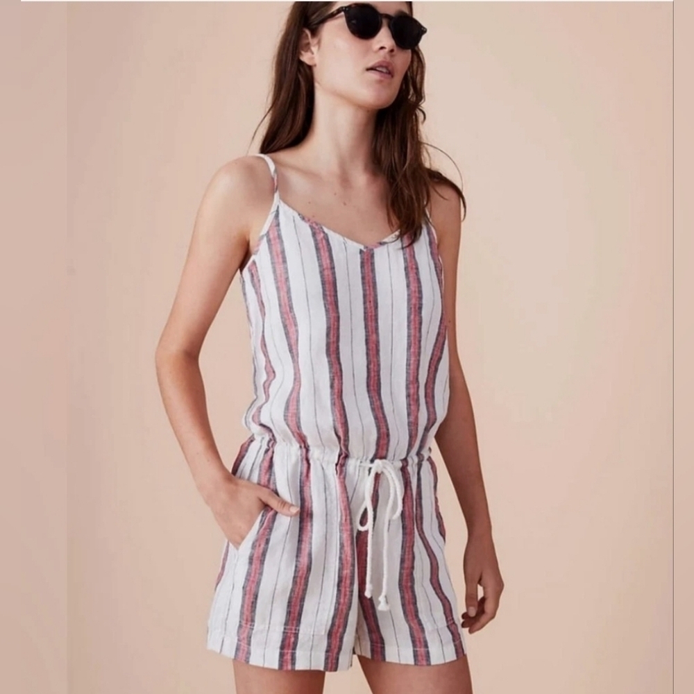 Lou & Grey Linen Romper - S- Striped Black Red White